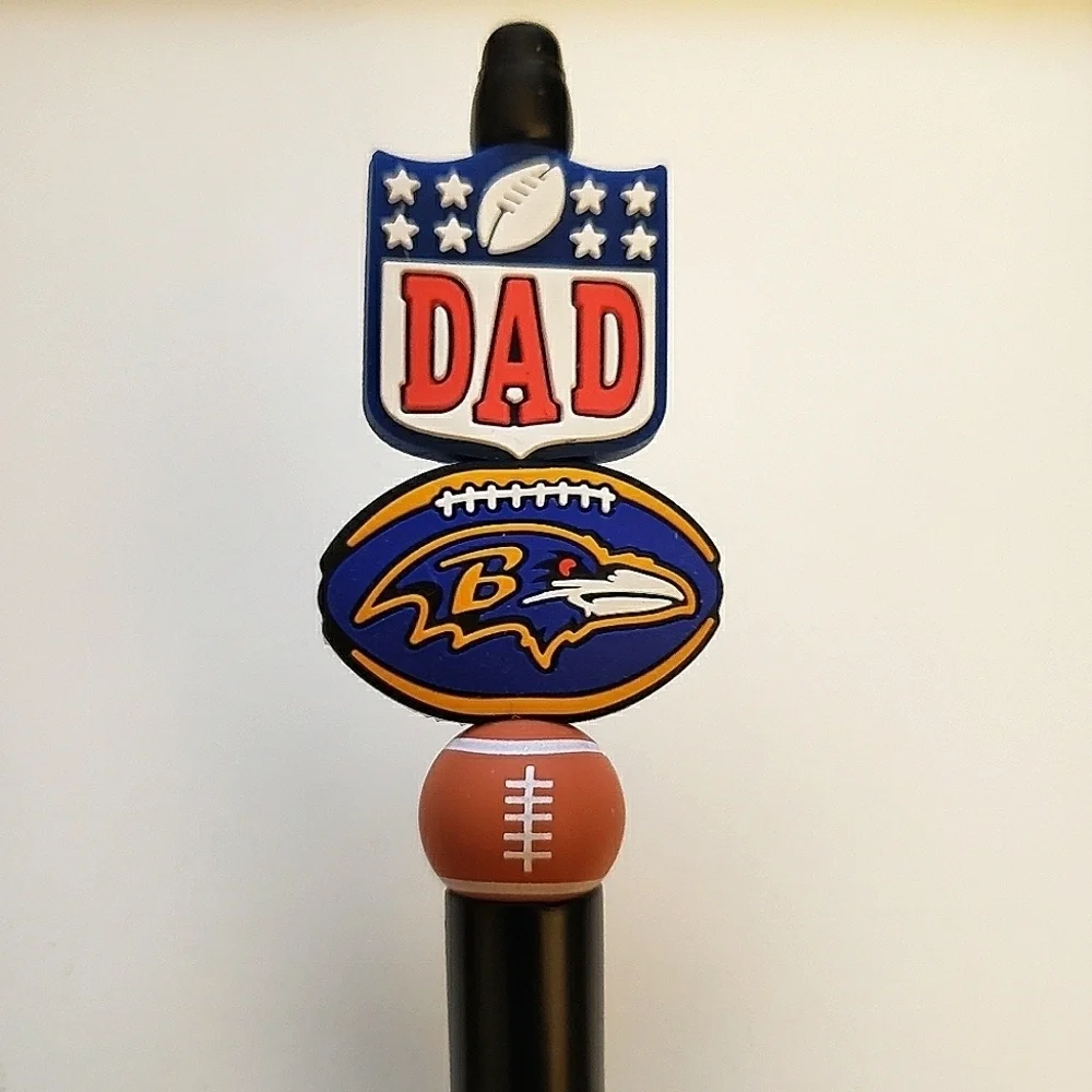 Handmade Baltimore Ravens NFL Dad Football Beaded Silicone Focal Bead Pen